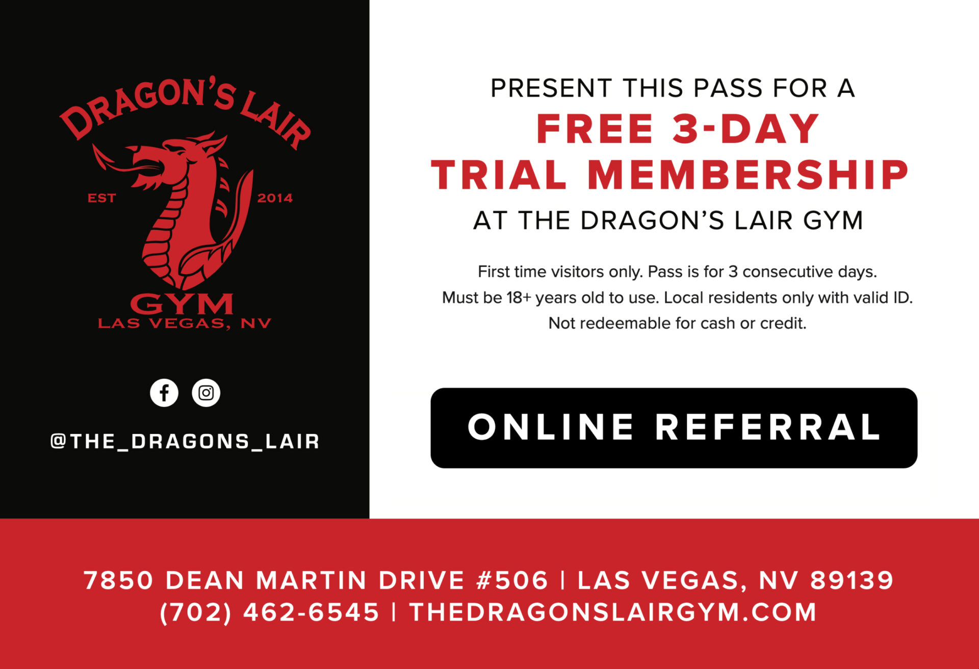 Free 3 Day Pass Sign Up - Dragon's Lair Gym - Las Vegas